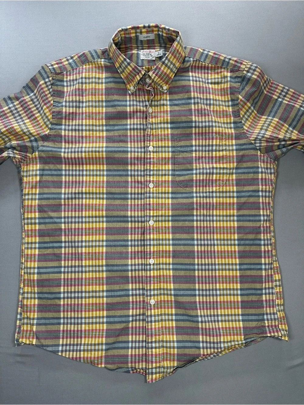 J Crew Secret Wash Classic Button Down Shirt, Plaid - Mens Large